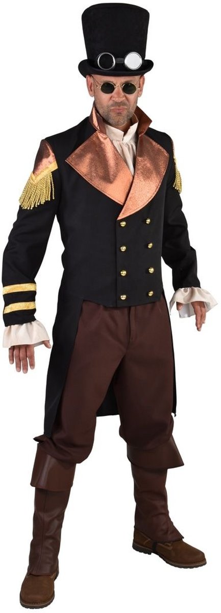 Steampunk Kostuum | Steampunk Jas Glimmend Bronzen Kraag Man | Large | Carnaval kostuum | Verkleedkleding